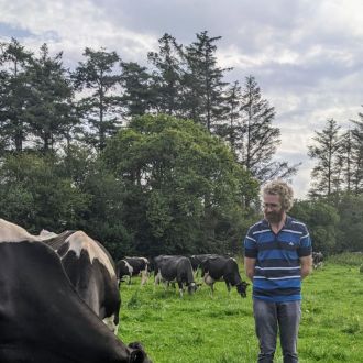 John Flemming of Muckross Creamery out in the field with his cows