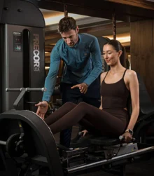 Couple enjoying a workout in a modern gym.